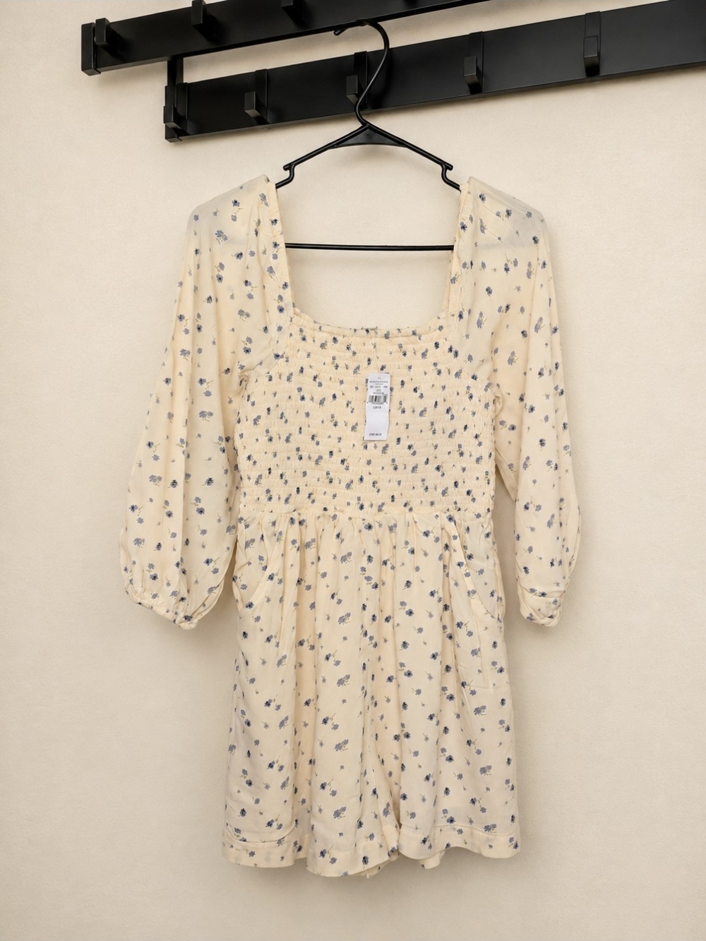Women’s Cream Floral Smocked Square-Neck Dress
